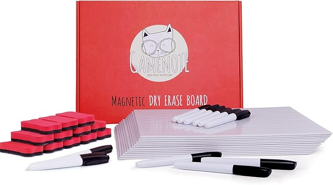 GAMENOTE White Board Dry Erase, Small Magnetic Lined White Board Set, Double Sided Magnet Ruled Lap Boards Whiteboard for Kids and Student Learning, 9x12 Inches (Pack of 12)