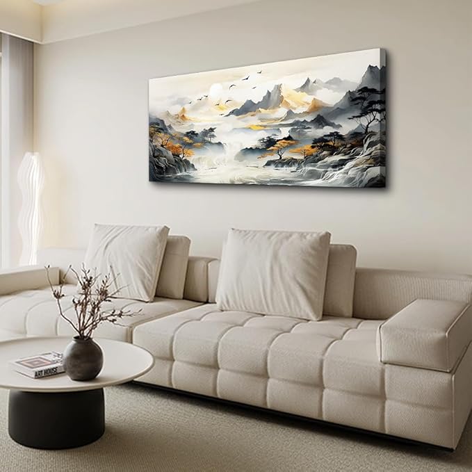 hyidecorart Framed Canvas Wall Art For Living Room Wall Decorations For Office Bedroom Wall Decor Mountain Landscape Wall Paintings Abstract Wall Pictures Modern Artwork Home Decor Mural 20X40 inch