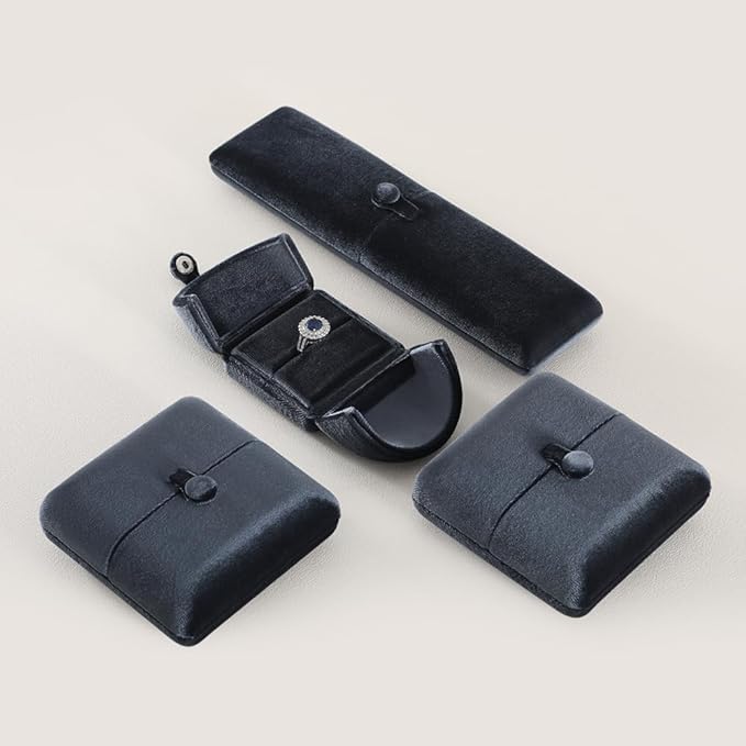 Velvet Ring Box，Engagement Jewelry Gift Boxes Holder for Women,Ceremony Rings Display for Proposal,Wedding Day Case (Grey)