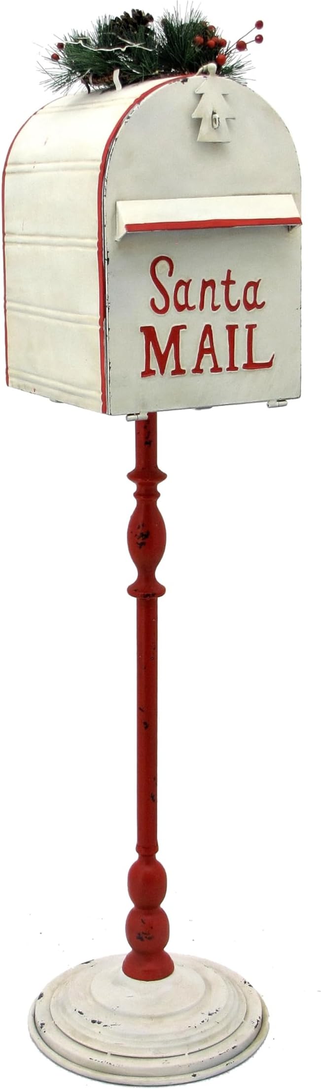 42" Tall Metal Standing Santa's Mail Christmas Mailbox with Light-up LED Wreath (White Top)