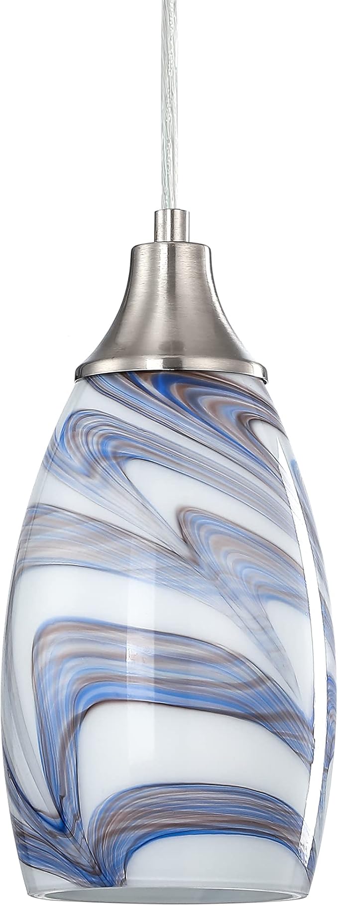 Mini Art Glass Pendant Lights Kitchen Island Blown Glass Pendant Lighting with Brushed Nickel Finish Adjustable Cord Ceiling Hanging Lamp for Hallway,Dining Room White and Dark Blue-1P