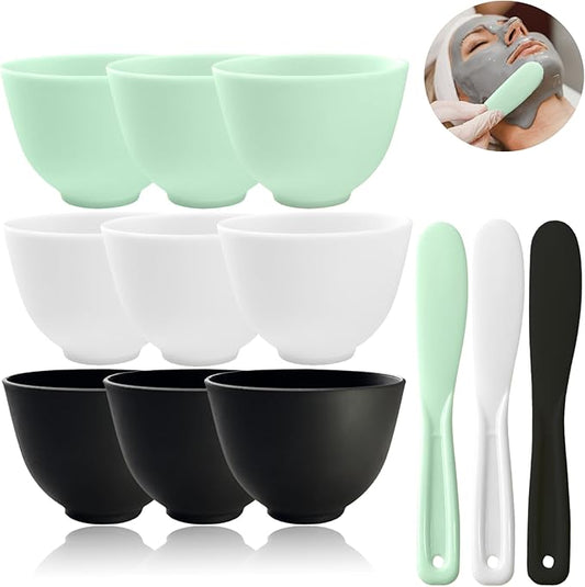 12Pcs Face Mask Mixing Bowl DIY Silicone Facial Mask Bowl for Home Salon Spa Face Skin Applicator Bowl with Stir Sticks, Black,White,Green