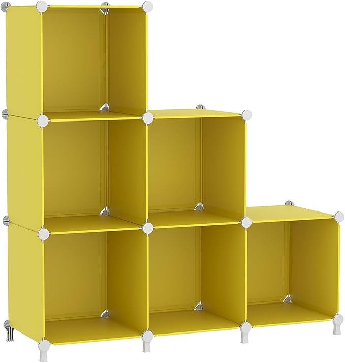 AWTATOS Cube Storage Organizer, 6 Cube Closet Organizers and Storage, DIY Stackable Bookshelf Plastic Clothes Organizer Shelving for Bedroom, Home, Yellow