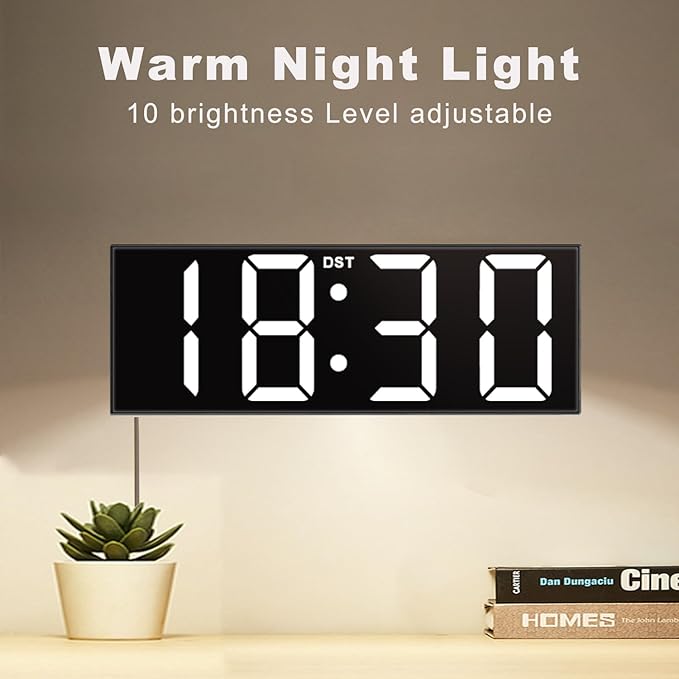 JALL 12'' Large Digital Wall Clock, Big LED Number Dispaly, RGB Colors, DST, Night Light for Classroom Living Room Bedroom Mounted Birthday Xmas Gift for Senior, Mem Womem (Black, 12 inches)