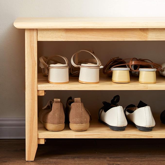 XKZG Storage Bench Wooden Shoe Rack Bench Simple Style Wood Entryway Bench (Natural,39.4")