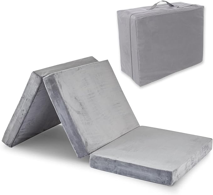 SINWEEK Tri Folding Mattress Foam Topper 4" Thickness Floor Cot Mattress, Guset Bed with Removable&Machine Washable Cover and Lining, CertiPUR-US Certified 38 x 80 Inch