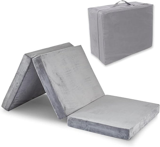 SINWEEK 4" Cot Memory Foam Folding Mattress with Storage Bag - Foldable Trifold Floor Bed Topper, CertiPUR-US Certified Guest Sleeping Pad, Machine Washable Cover