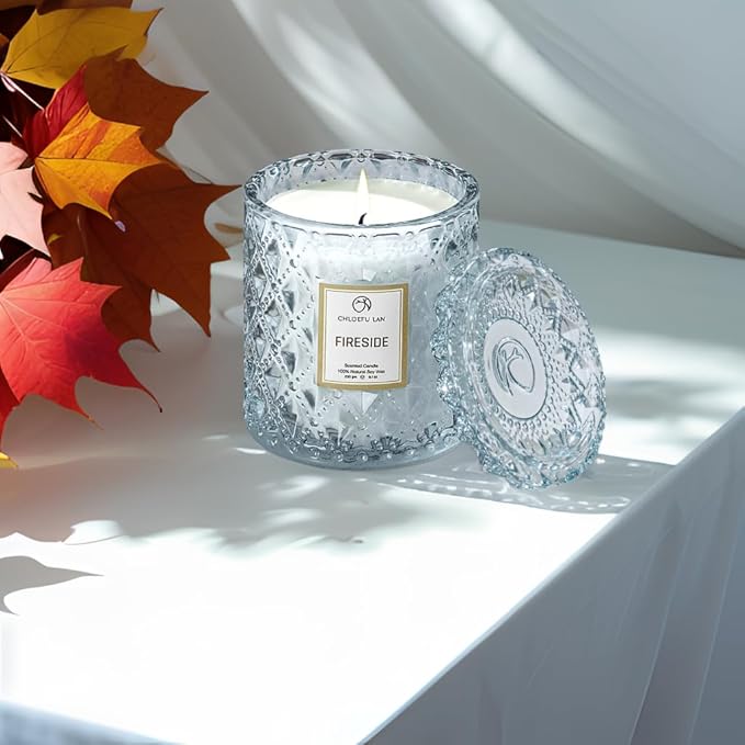 Chloefu LAN Smokey Fireside Scented Candle Gifts for Men Cashmeran Leather Candles for Home Scented, 55 Hours Long Burning, 8.1 Ounce Premium Soy Wax