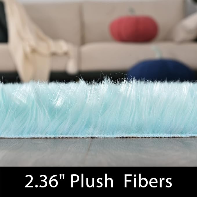 Latepis Light Blue Washable Runner 2x8 Teal Rug for Bedroom Girls Faux Fur Rug for Living Room for Soft Cushion Hallway Home Decor Rectangle