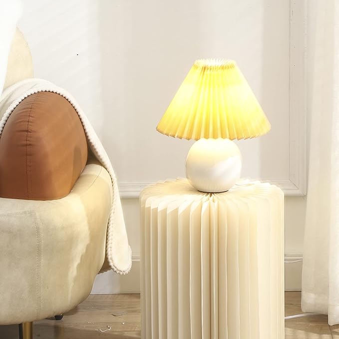 Zenply Korean Pleated Ceramic Table Lamp, Small, Beige, Vintage