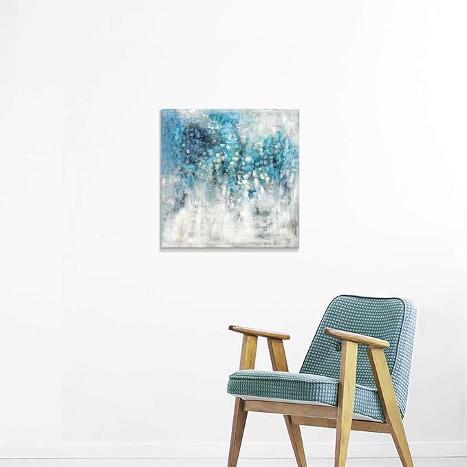 TAR TAR STUDIO Abstract Wall Art Canvas Artwork: Blue Abstract Painting Picture on Canvas for Bedroom (24''W x 24''H, Multiple Sizes)