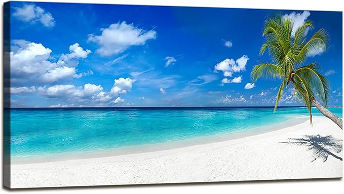 XXMWallArt FC2462 Seascape Wall Art Tropical Paradise Beach With White Sand and Coco Palms Canvas Wall Art Summer Beach Nature Pictures for Living Room Bedroom Home and Office Wall Decor