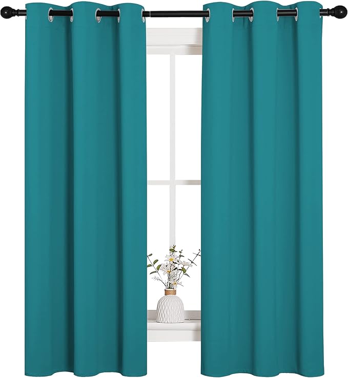 NICETOWN Room Darkening Curtains 63 inch Length 2 Panels, Thermal Insulated Grommet Blackout Curtains for Modern Casual Elegant Bedroom Kids Room Theme Decoration (Peacock Teal, 2 Pieces, W34)