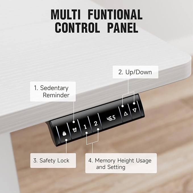 Veken 55 Inch, Height Adjustable Sit Stand Up, Wood Desktop, Work Home Office Computer PC Table, Tall Standup Workstation, Gaming Writing Study Bedroom Rising Desks, White