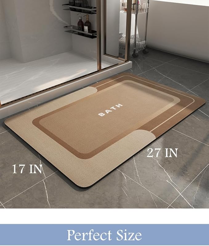 MontVoo-Bath Mat-Bathroom Mat Rug Non Slip Super Absorbent Stain Resistant Quick Dry Thin Bathroom Rug-Bath Mats for Bathroom Floor Bathtub Vanity-Bathmat Bath Rug Easy Care 17"x27" Brown