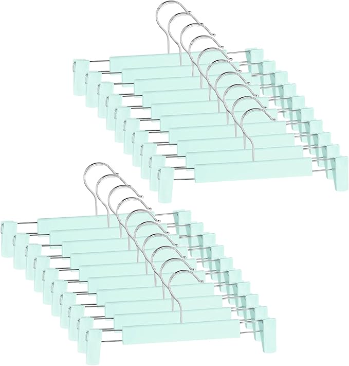 20 Pack Pants Hangers with Adjustable Non-Slip Clips Anti-Rust Hanging Hook for Trouser,Skirts,Jeans,Clothes Hangers Green