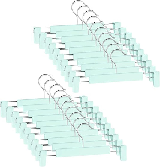 20 Pack Pants Hangers with Adjustable Non-Slip Clips Anti-Rust Hanging Hook for Trouser,Skirts,Jeans,Clothes Hangers Green