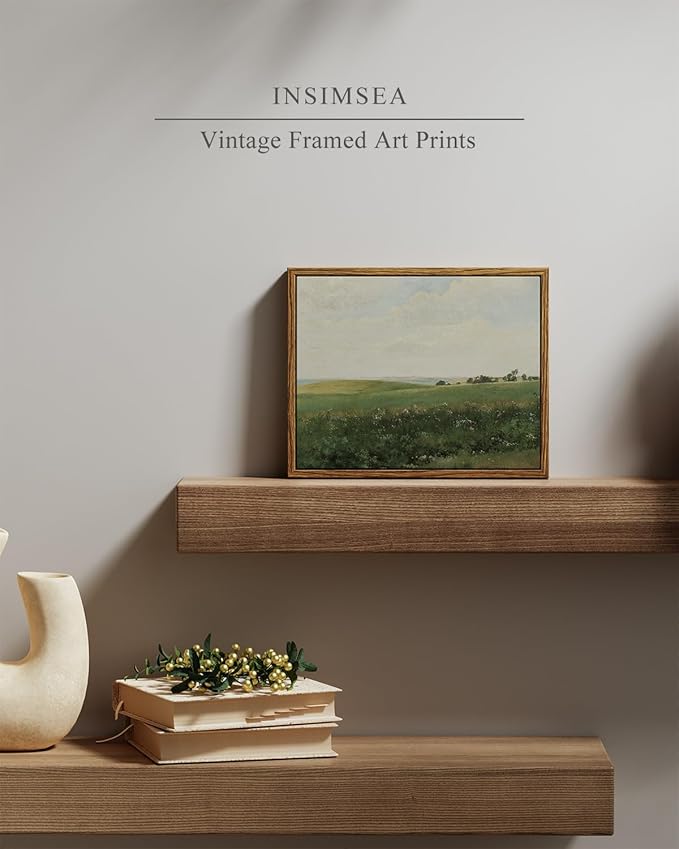 InSimSea Framed Canvas Wall Art Prints, Vintage Grassland Art Painting, Landscape Decor for Living Room Bedroom Hallway Shelf, Country Rustic Nature Decor, 8"x10"