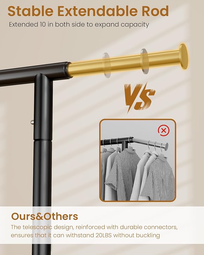 Heavy Duty Garment Rack, Metal Clothes Rack Load 450 LBS, Rolling Clothing Racks for Hanging Clothes with Lockable Wheels, Wardrobe Closet Coat Racks for Bedroom, Black