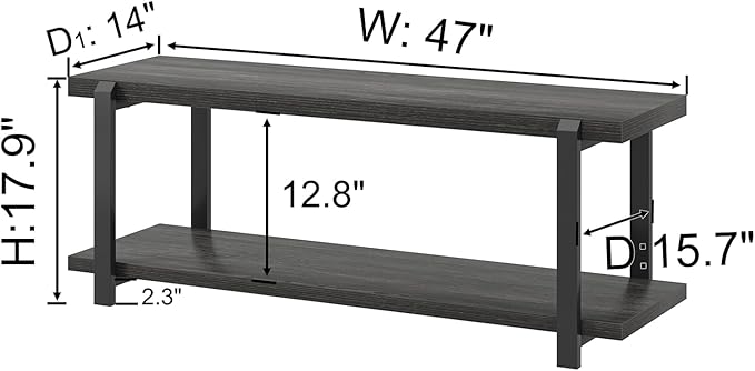 FOLUBAN 47 Inch Shoe Storage Bench, Rustic Wood and Metal Entryway Bench for Hallway Front Door Entrance, Vintage Indoor Shoe Rack Bench Seat for Bedroom Living Room, Dark Gray