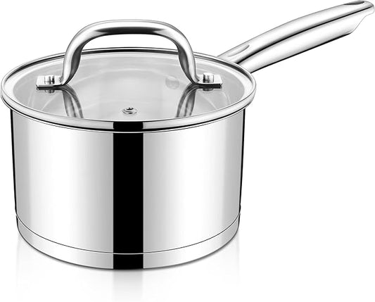 LIANYU Stainless Steel Saucepan, 3 Quart Sauce Pan with Visible Lid, Triply Induction Small Sauce Pot for Kitchen Cooking, Boiling, Compatible with All Stoves, Oven & Dishwasher Safe