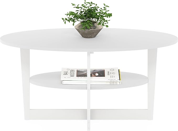 Furinno Jaya Oval Coffee Table, 35.43 (W) x 16.49 (H) x 19.69 (D) inches, White