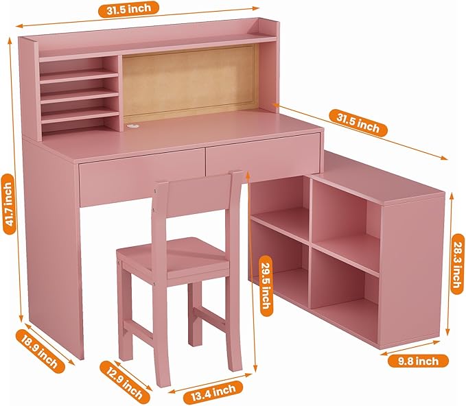 Blue Wooden Kids Desk and Chair Set,RUPOLX Kids Study Table and Chair Set with 2 Drawers & 4 Cabinets, Kids Study Desk with Removable Large Storage Cabinet,Girls Study Desks for Kid for Bedroom-NTU9XC