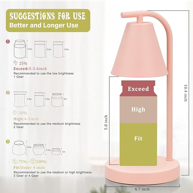 Pink Candle Warmer, Candle Warmer Lamp with Timer，Electric Candle Lamp Warmer for Scented Wax with 2 Bulbs，House Warming Gifts New Home&Gifts for Women, Candle Lamp for Jar Candles