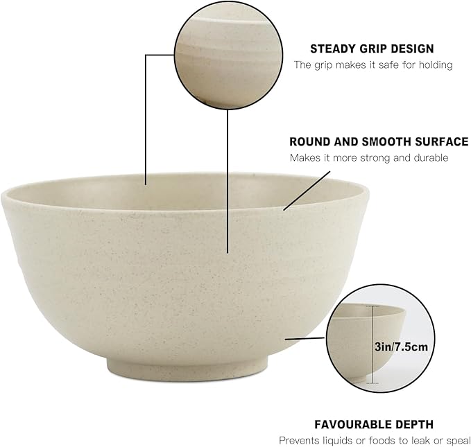 Homienly Wheat Straw Bowls Set of 8, Unbreakable Cereal Bowls, Microwave and Dishwasher Safe Kitchen Bowl Set for Dinner, Soup, Cereal, Snack, Bowl for Kitchen, Camping(Beige, 26 OZ)