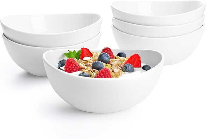 Sweese Porcelain Bowls Set - 6 Inch, 18 oz, White, for Soup, Cereal, Fruit, Rice, Set of 6 - Microwave, Dishwasher, Oven Safe