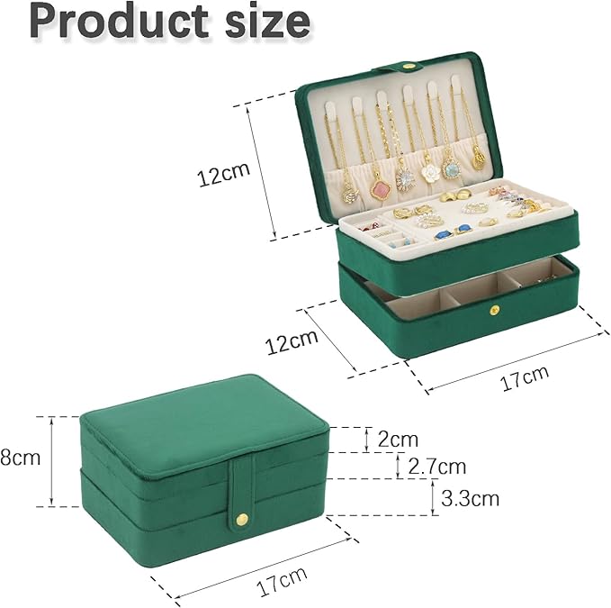 KOOAAICCHI Small Jewelry Box, Travel Jewelry Organizer, Portable Jewelry boxes for Women Girls Gift, Double Layers PU Leather Jewelry Holder for Rings, Earrings, Necklaces- Velvet Green