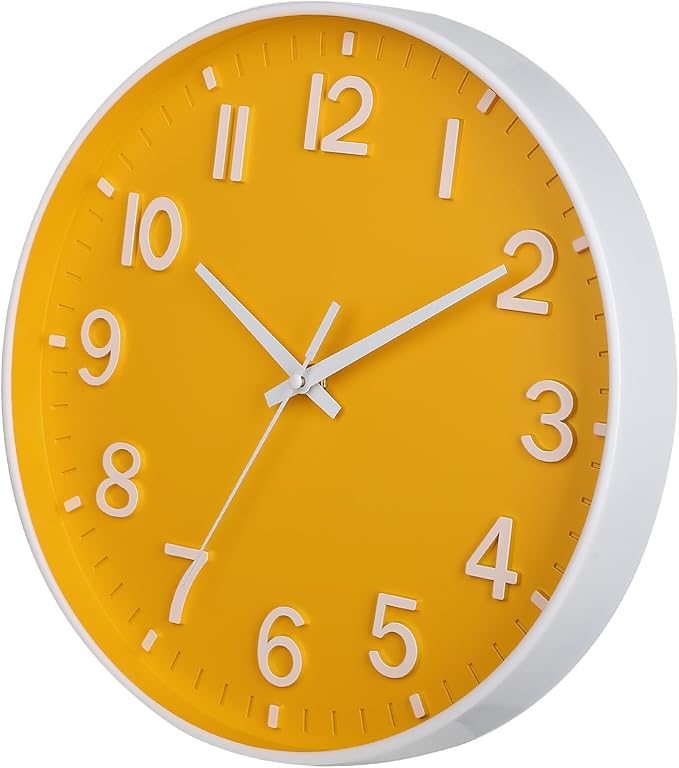 HZDHCLH Yellow Wall Clocks Battery Operated,12 inch Silent Non Ticking Modern Wall Clock for Living Room Bedroom Kitchen Office Classroom Decor
