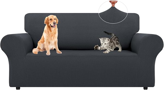 LURKA Stretch Loveseat Sofa Slipcovers 1 Piece Couch Covers for Sofa Furniture Protector Full Sofa Covers with Elastic Bottom for Kids and Dog (Medium, Dark Grey)