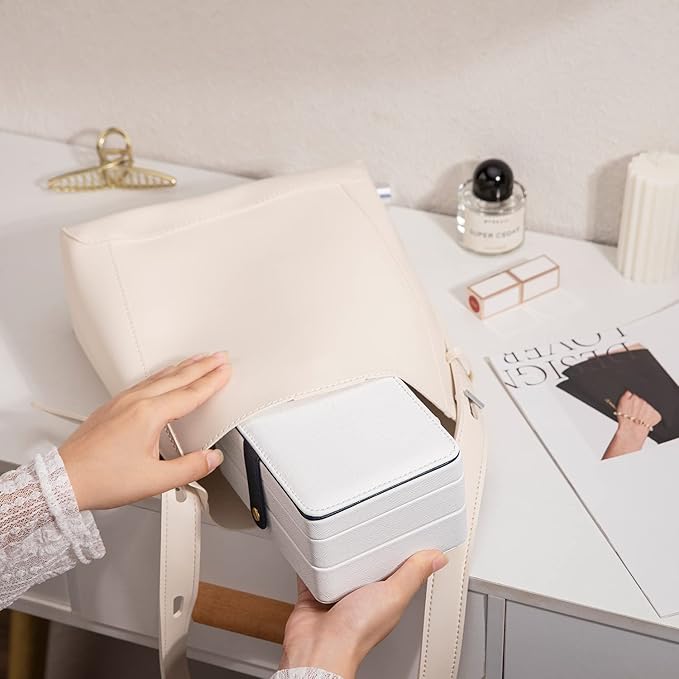 Jewelry Boxes For Girls And Women, Pu Leather Made Portable Jewelry Organizer Travel Case,3 Layers Girl Jewelry Box For Rings, Earings, Necklaces, Bracelets, Watches And Lipsticks (white)