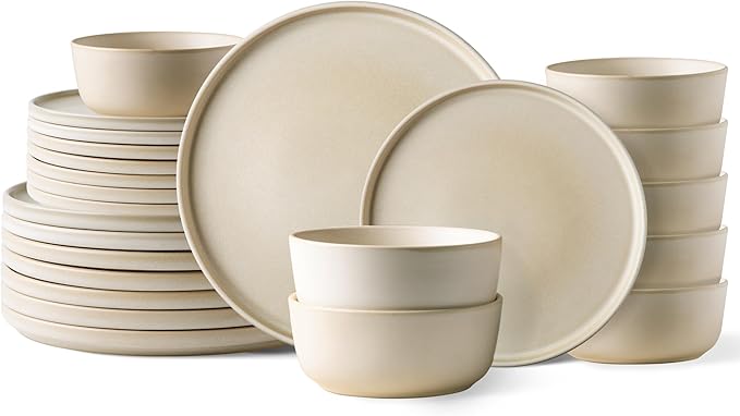 AmorArc Stoneware Dinnerware Sets for 8,Reactive Ceramic Plates and Bowls Set,Highly Chip and Crack Resistant | Dishwasher & Microwave Safe | Round Dishes Set Service for 8 (24pc)