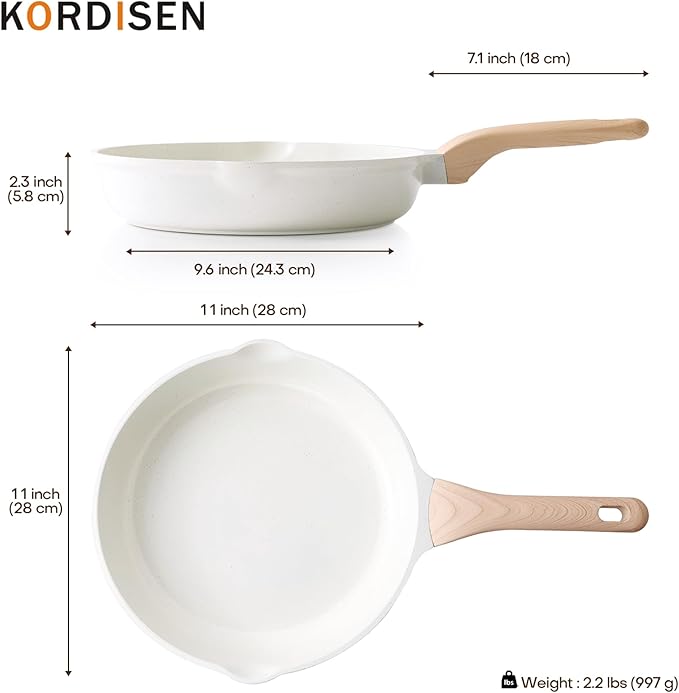 Nonstick Ceramic Frying Pan, 11 Inch Ceramic Skillet, Healthy Non Toxic Cooking Pan, Stay-Cool Handle, Induction Compatible, PFOA & PFAS Free, White