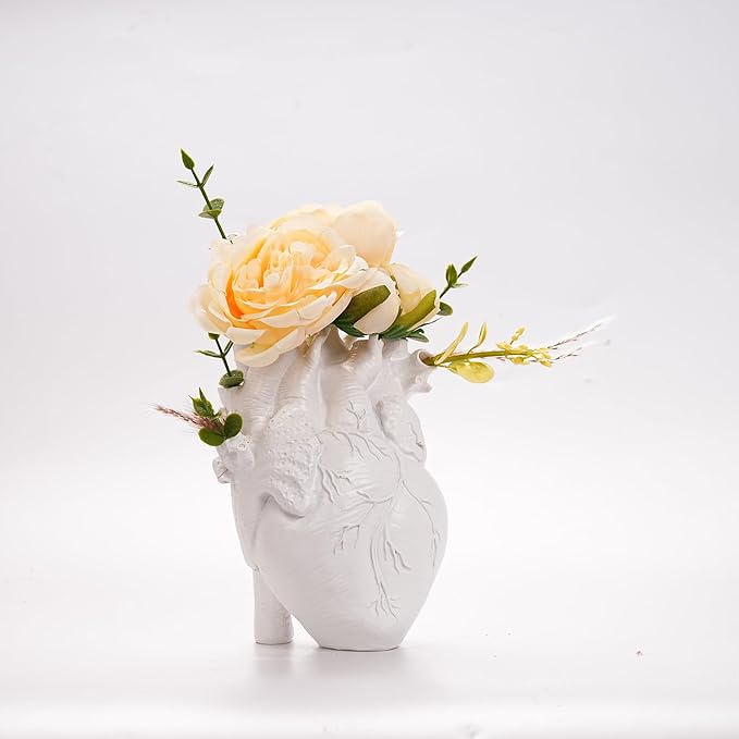 Heart Shaped Resin Vase - Anatomical Human Heart Flower Pot Planter, Nordic Modern Desktop Decor for Farmhouse Living Room, Bedroom, Valentine's Day Gift Home Decoration