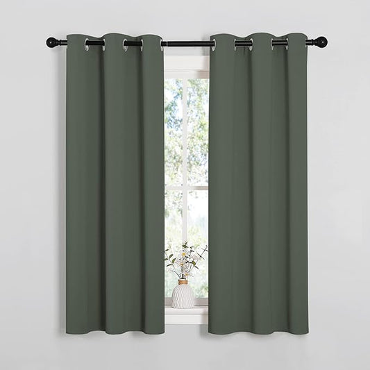 NICETOWN Blackout Draperies Curtains for Kids Room, Window Treatment Thermal Insulated Solid Grommet Blackout Drape Panels for Bedroom (Dark Mallard, Set of 2, 34 by 54 inches)