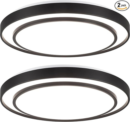 2Pack 20" LED Flush Mount Ceiling Light Fixture 5CCT, Black Dimmable Light Fixture Ceiling Mount 36W, Modern Simple Close to Ceiling Light Fixtures for Living Room,Kitchen, Bedroom