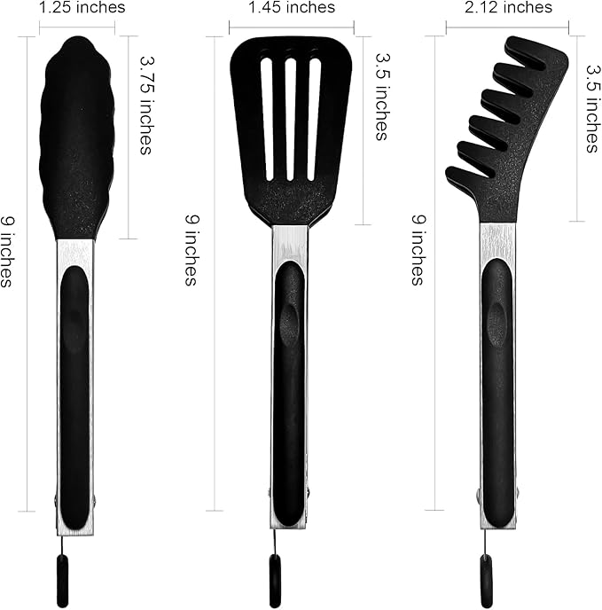 HST Tongs for Cooking with Silicone Tips(3 Pack), Non Stick Kitchen Tongs with Silicone Tip for Cooking BBQ Baking (9", Black)