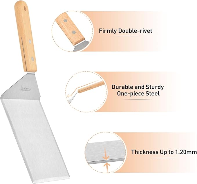 Skyflame Stainless Steel Griddle Spatula - Griddle Accessories 6 x 5 in Hamburger Turner Scraper with Cutting Edge, Great for Pancake Flipper, BBQ Grill and Flat Top Griddle (1)