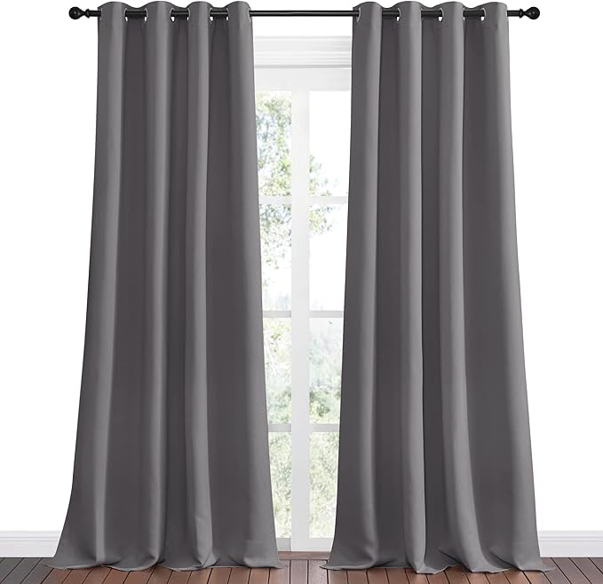 NICETOWN Bedroom Blackout Curtains Panels - Triple Weave Energy Saving Thermal Insulated Solid Grommet Blackout Draperies for Patio (1 Pair, 55 inches by 96 Inch, Grey)