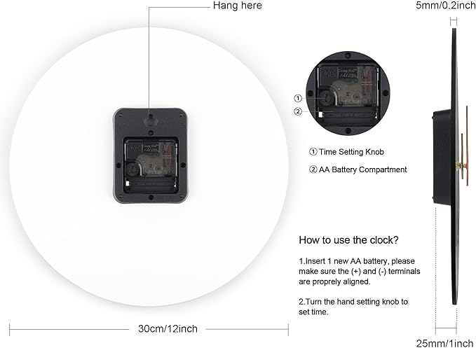 Lafocuse 12 Inch Silent Black Wall Clock Battery Operated for Living Room Decor, Simple Minimalist Wooden Wall Clock for Kitchen Bedroom Office