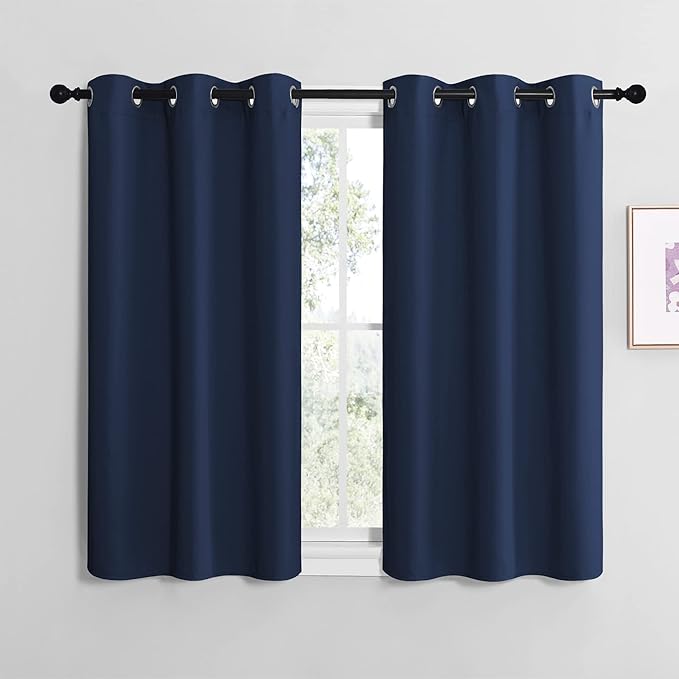 NICETOWN Blackout Curtain Panels for Bedroom, Navy, 2 Panels, W29 x L20-inch, Thermal Insulated Grommet Top Blackout Draperies and Drapes for Basement