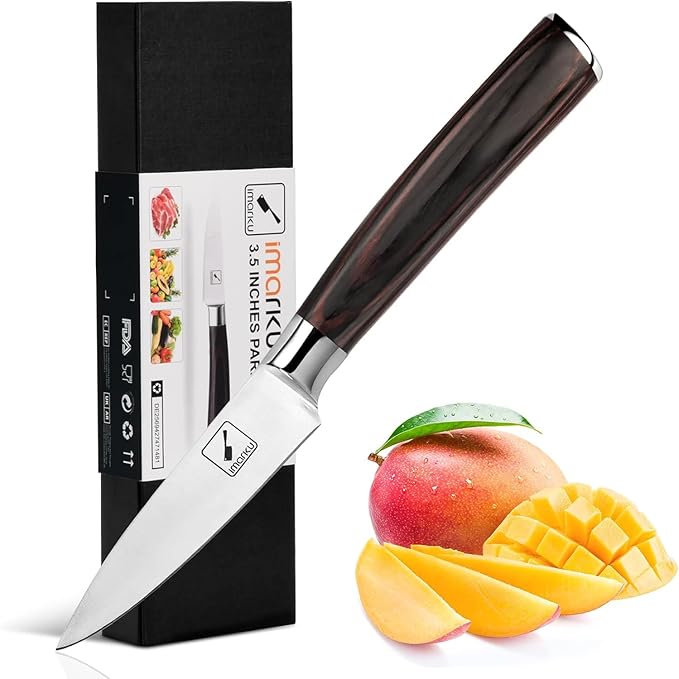 imarku Paring Knife - Paring Knives, 3.5 Inch Small Kitchen Knifes - Japanese SUS440A Stainless Steel Fruit Knife, Ergonomic Pakkawood Handle, Ultra Sharp Blade, Unique Gifts for Men and Women