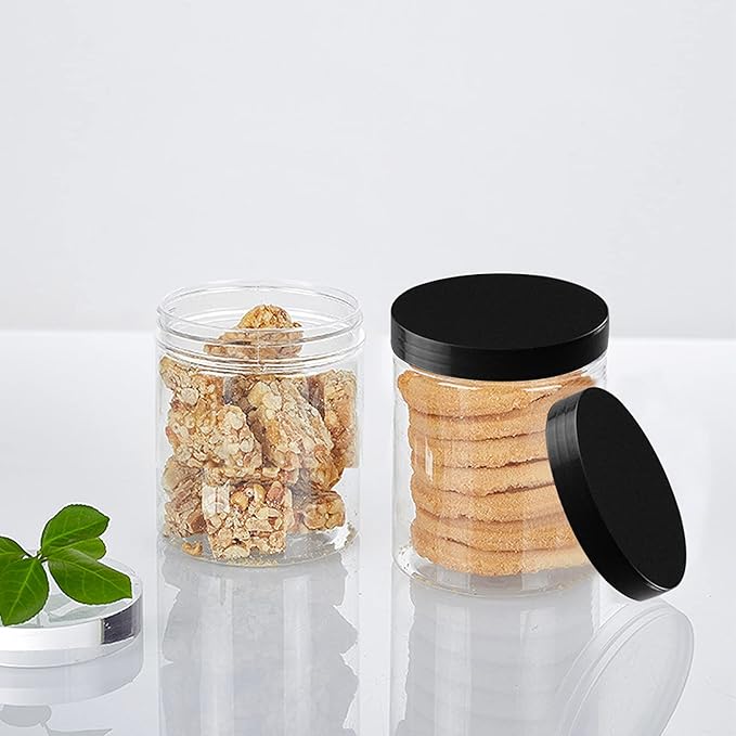 Rocutus 13oz Clear Plastic Storage Jars Containers,8 Pack Refillable Wide-Mouth Plastic Slime Containers for Beauty Products,Kitchen & Household Storage - BPA Free (13 OZ)