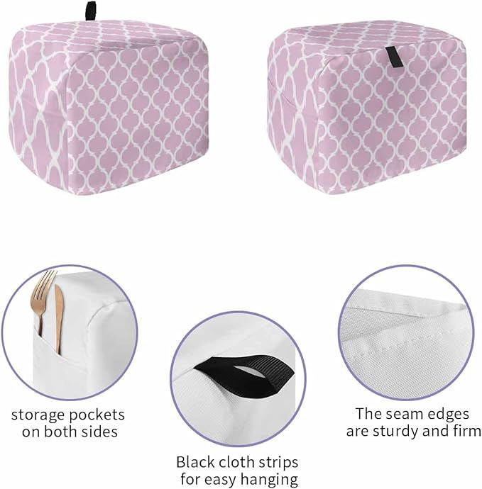 Toaster Cover 4 Slice Geometric Pattern Trellis Toaster Oven Cover with Pockets Morocco Style Pink Dustproof Bakeware Protector Small Kitchen Appliance Dust Covers and Fingerprint Protection for Women