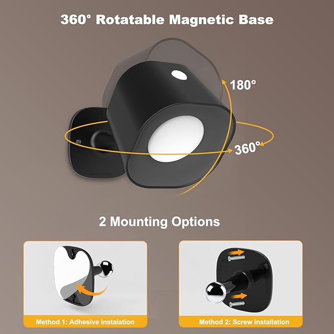 Infrared Sensor Wall Sconces, RGB Wall Mounted Lamp Rechargeable Battery Operated, 6 Brightness & 11 Light Modes LED Wall Lights 360° Rotation Magnetic Wireless Light for Bedroom Living Room