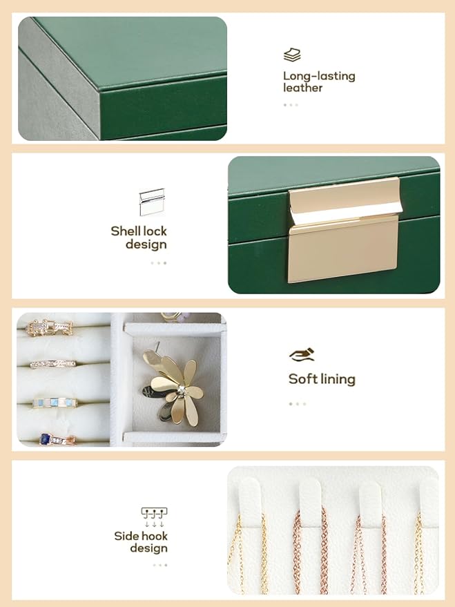 BOOVO Jewelry Boxes for Women, 5 Layer Jewelry Organizer with Necklace Hanger and Drawers, Large Jewelry Box for Earrings, Necklace and Bracelet Storage Gifts for Women and Girls (Green, 5 Layer)