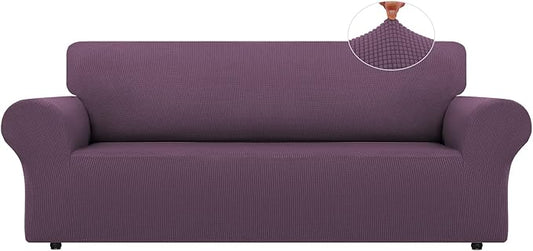 LURKA Stretch Sofa Slipcovers 1 Piece Couch Covers for 3 Cushion Couch Sofa Furniture Protector Full Sofa Covers with Elastic Bottom for Kids and Dog (Large, Purple)
